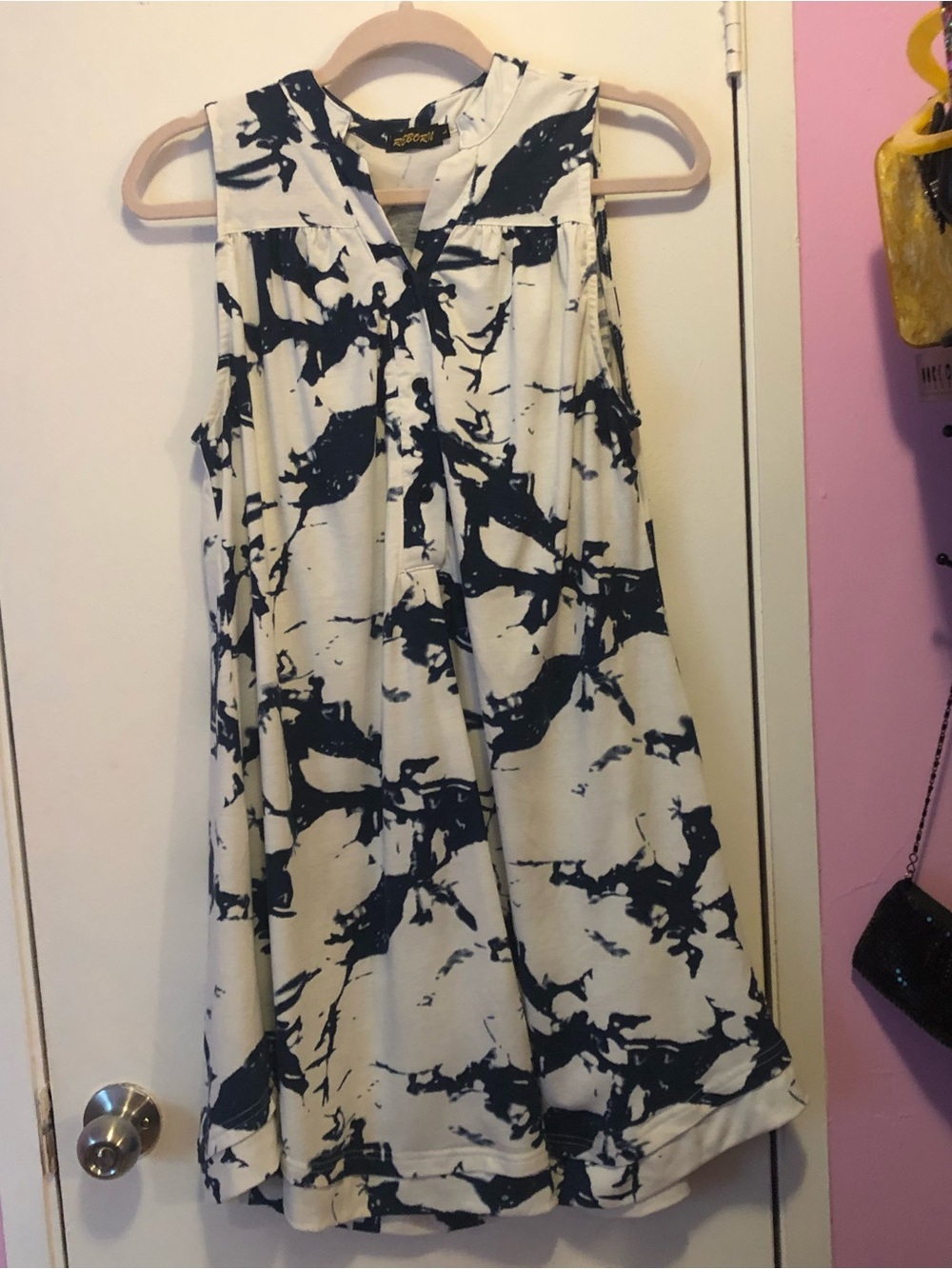 Reborn Navy and White Sleeveless Midi Dress
